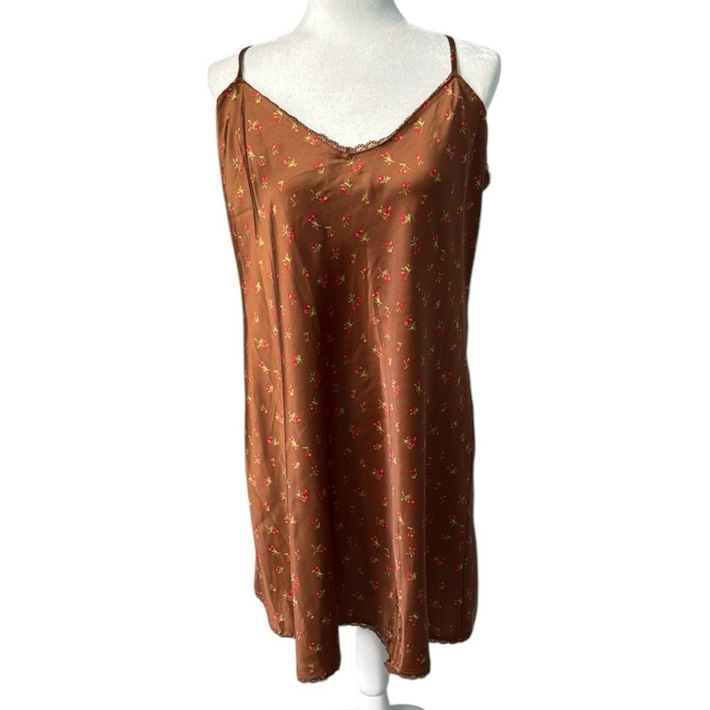 Wild Fable Women's Lace Trim Slip Dress Brown Cherries Size XL - Picture 3 of 16